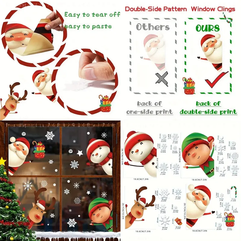 Snowflake Window Decal - 82 Stück Weihnachts-Fensteraufkleber, Santa, Rentier, Schneemann,