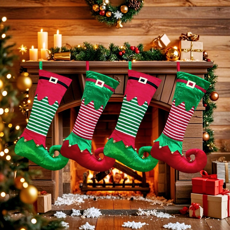 Christmas Stocking Hanging - Neuer Weihnachts-Elfenstrumpf mit Glocke, Christbaumschmuck, Weihnachtsgeschenk,