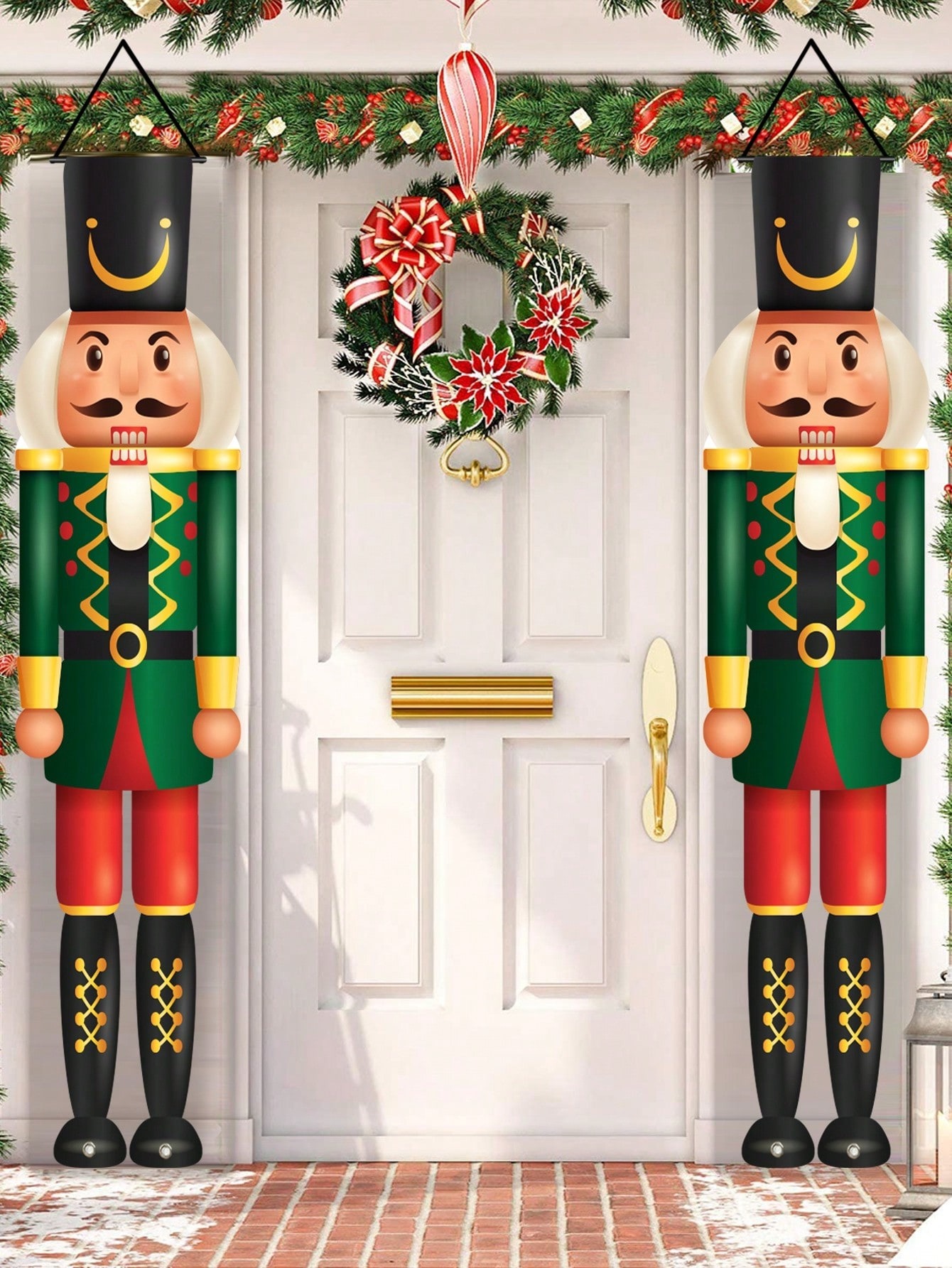 Nutcracker Figurine - Weihnachts-Veranda-Banner mit Nussknacker-Soldatenfigur-Druck für Weihnachten, Neujahr,