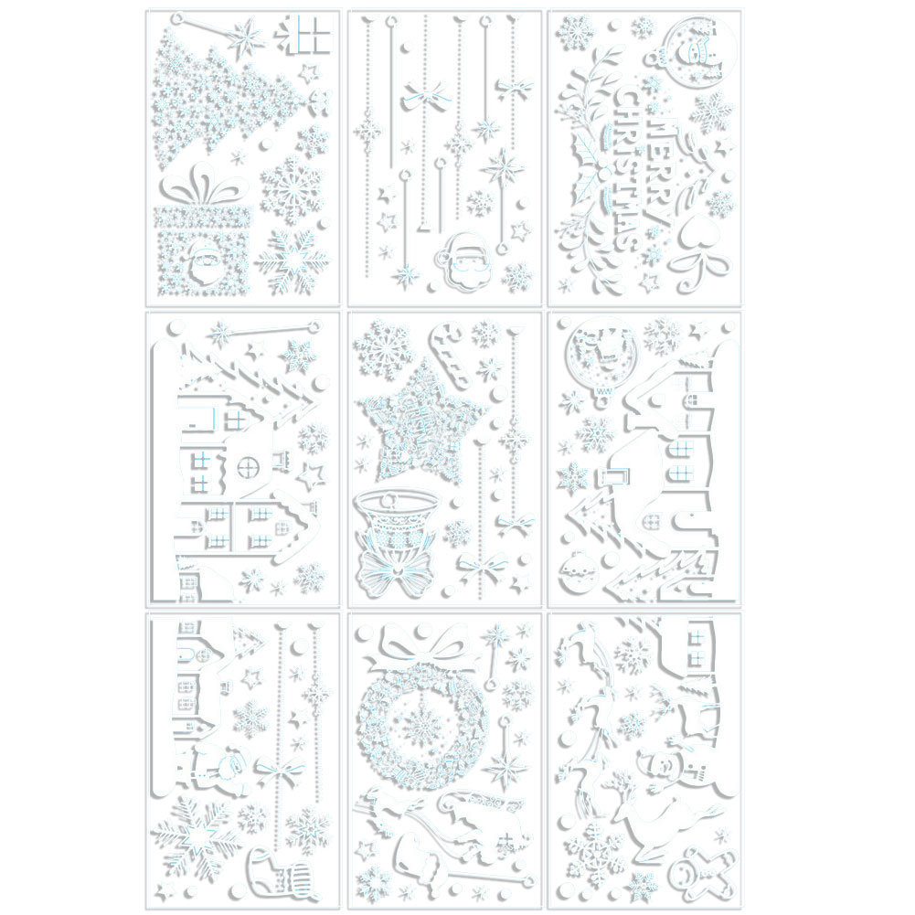 Snowflake Window Decal - Große Weihnachts-Fensteraufkleber, 9 Blatt Rentier-Glocken-Schneeflocken-Sticker für