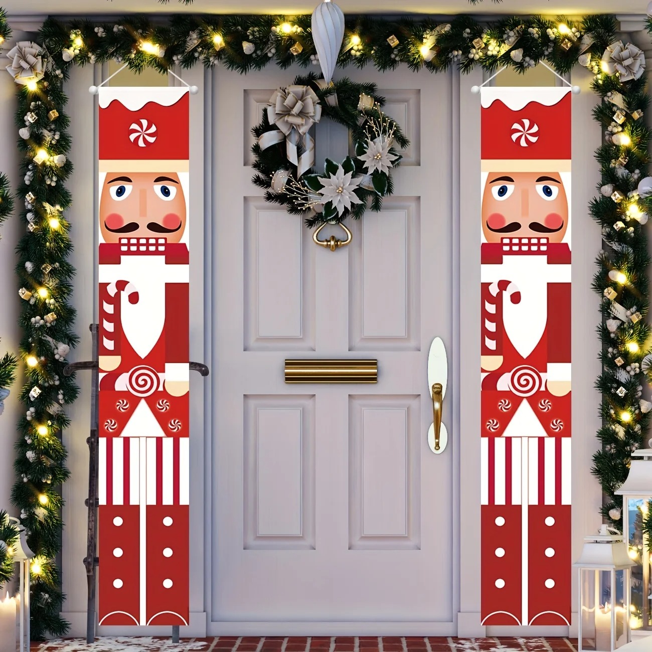 Nutcracker Figurine - Weihnachtsbanner-Set mit Nussknacker-Soldaten- und Süßigkeiten-Druck, vertikale